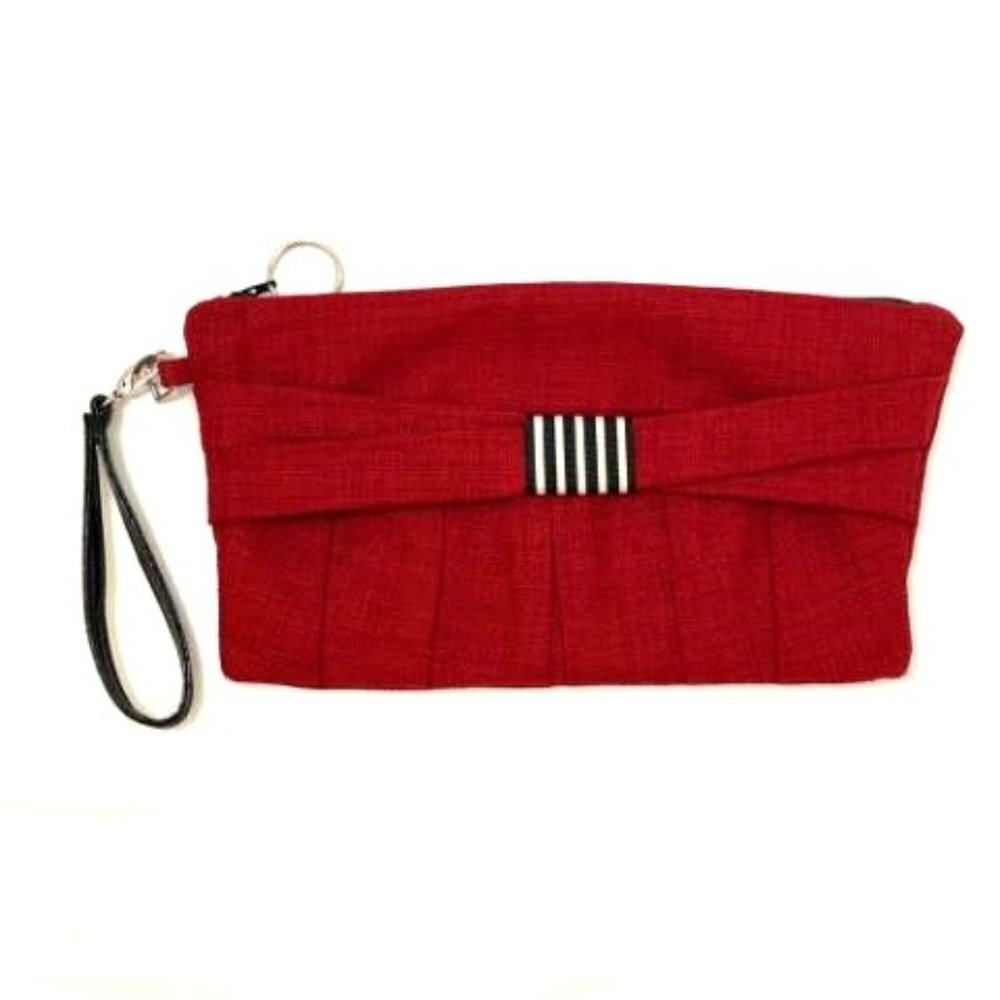 Susan Gail Purse Wristlet Clutch Red Fabric w/‎ Black & White Detail